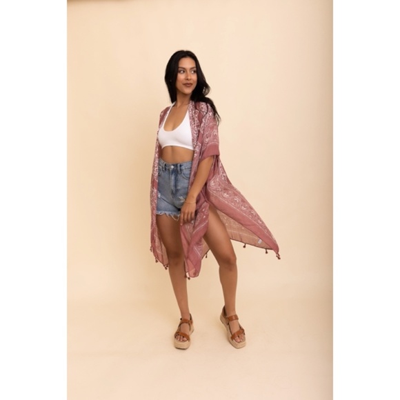 Roseclay Mandala Printed Tassel Open Kimono Coverup Casual Wrap One Size - Picture 2 of 4